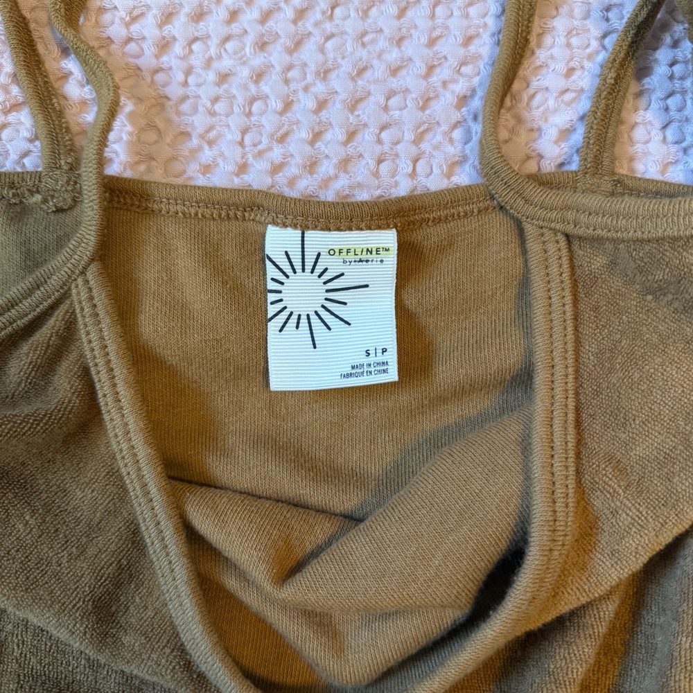 Aerie OFFLINE Terrycloth Wide Leg Jumpsuit in Golden Brown, Size S - Picture 9 of 15